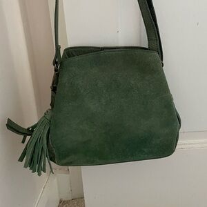 Free People Cindy Suede leather crossbody bag in green.